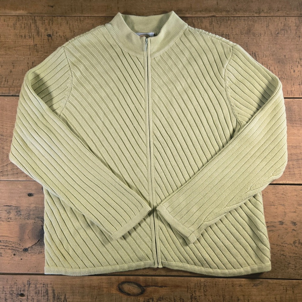 Talbots Full Zip Sweater Jacket Size XL Light Olive Green Long Sleeve